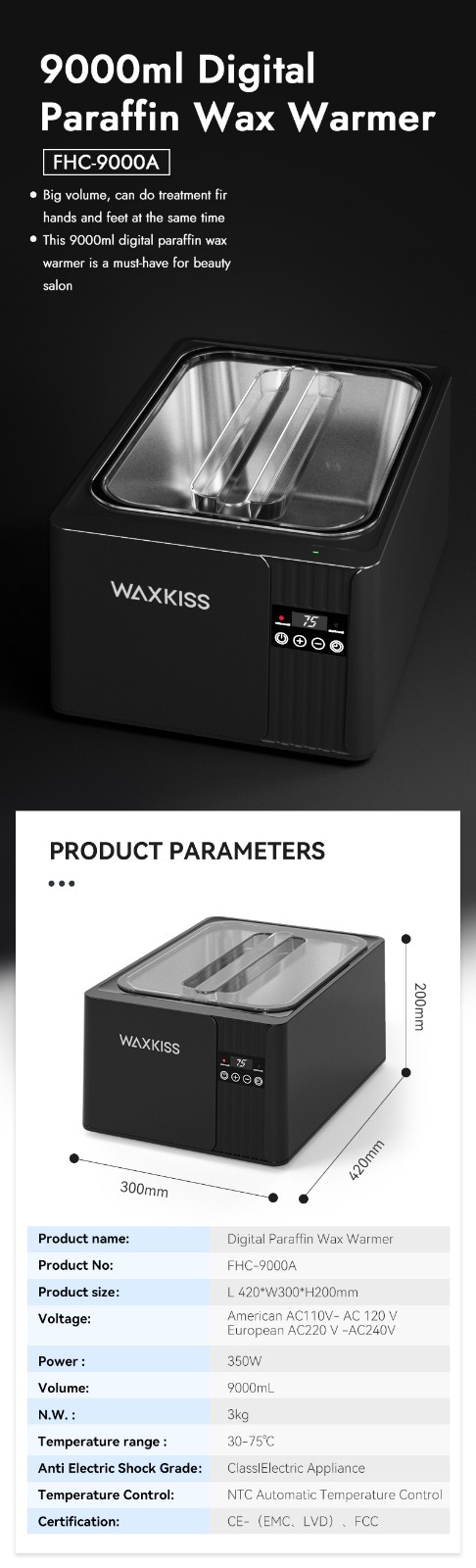 9000ml Digital Paraffin Wax Warmer