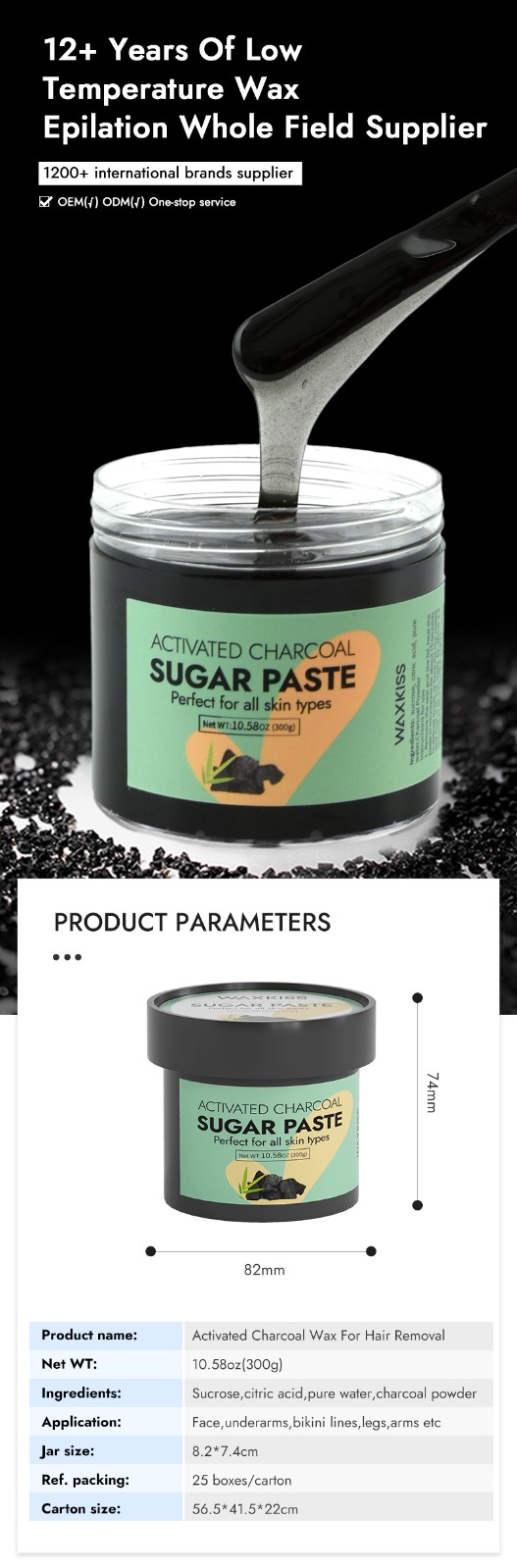 Activated Charcoal Sugar Wax Kit 300G Black Sugar Pate Strong Adsorption Wax